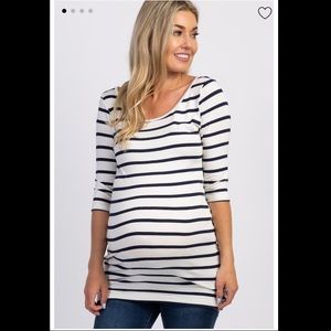 PinkBlush Navy Ivory Striped 3/4 Sleeve Top